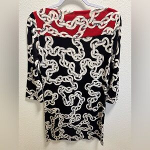 Diane Von Furstenberg Silk Shift Dress Chain Graphic Quarter Sleeve Women's 6